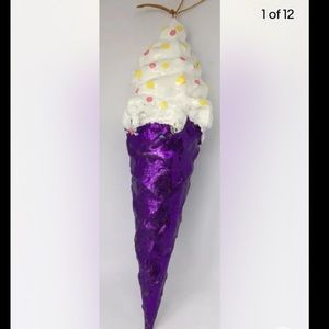 New Christmas Tree Ornament Ice Cream Cone Hand Painted Holiday Decor Violet